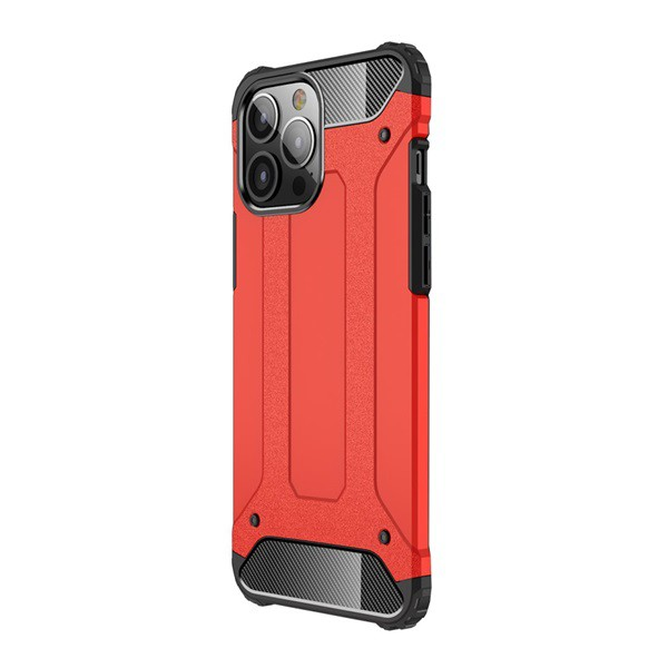 Defender műanyag telefonvédő (közepesen ütésálló, légpárnás sarok, szilikon belső, fémhatás) PIROS [Apple iPhone 13 Pro Max] (5996591097350)