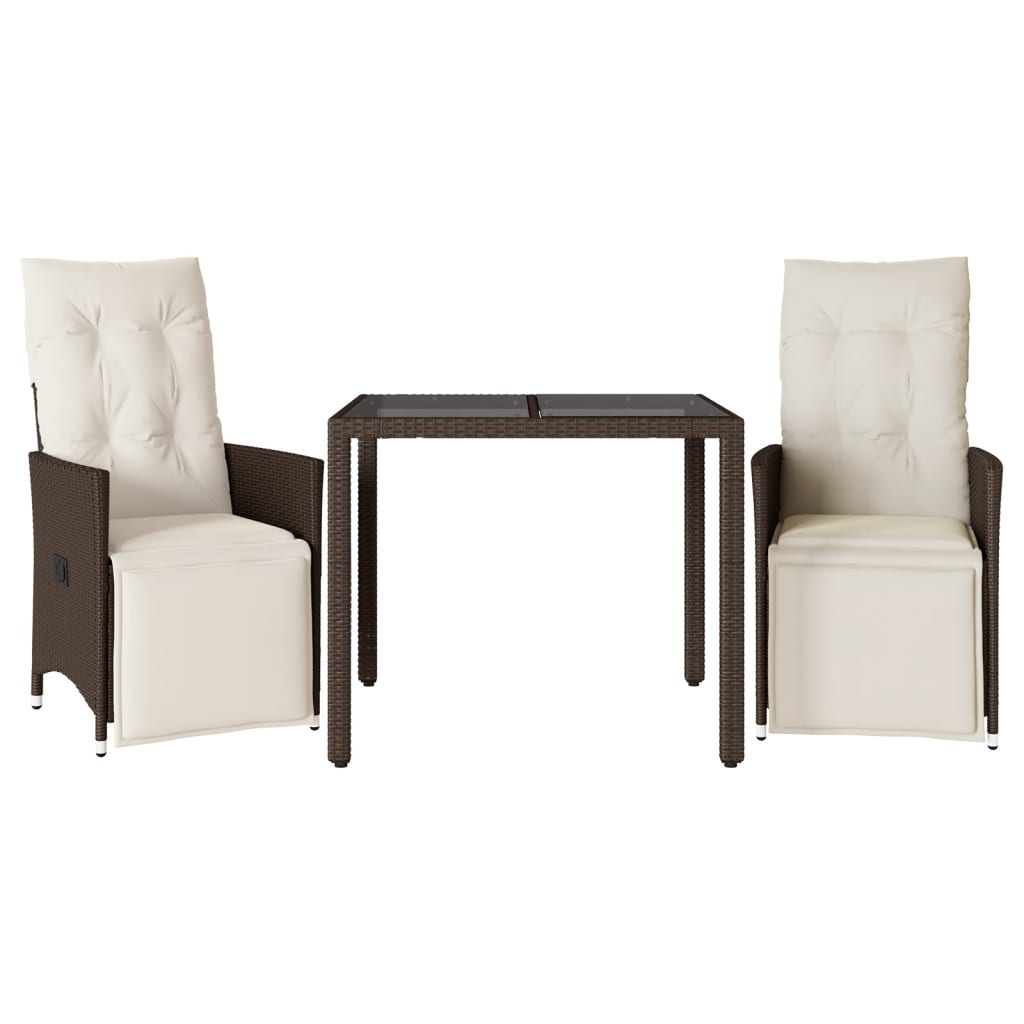 3 részes barna polyrattan kerti bisztrógarnitúra párnákkal (3276915)