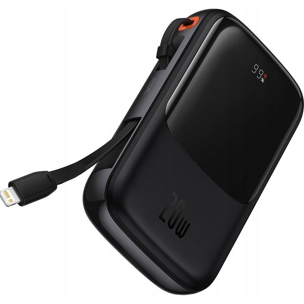 Външна батерия Baseus Qpow Pro, Overseas Edition, 10000mAh, 20W, вграден Lightning кабел, 1xUSB, 1xUSB-C, 1xUSB Lightning, QC, PD, FCP, SCP, дисплей, USB към USB-C кабел включен, черен