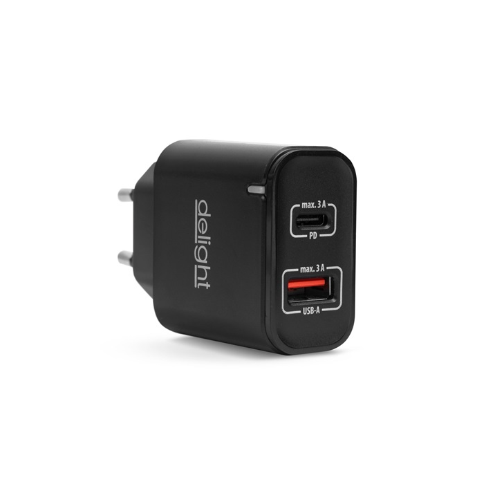 Delight 55047BK USB-C / USB-A Hálózati töltő - Fekete (5V / 3A) (55047BK)