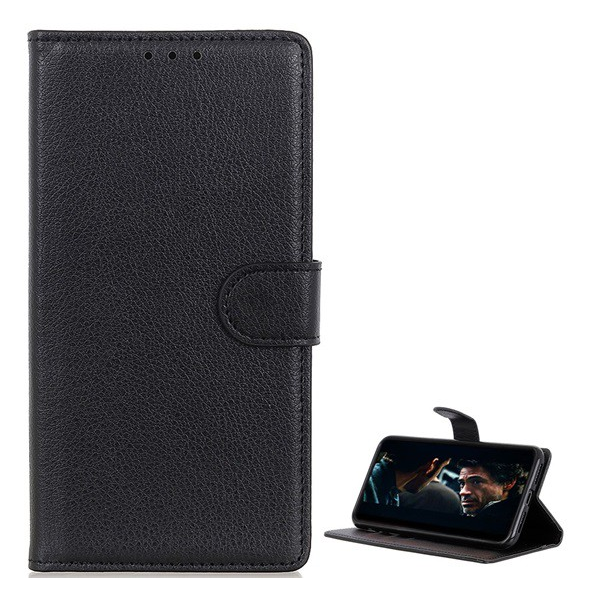 Tok álló, bőr hatású (FLIP, oldalra nyíló, asztali tartó funkció, prémium) FEKETE [Alcatel 3X (2019) OT-5048Y] (5996457936359)