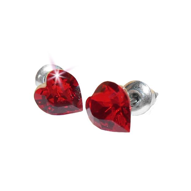 Art Crystella 1800XSV005 Fülbevaló 8mm Swarovski kristállyal - Piros szívecskés (1800XSV005)