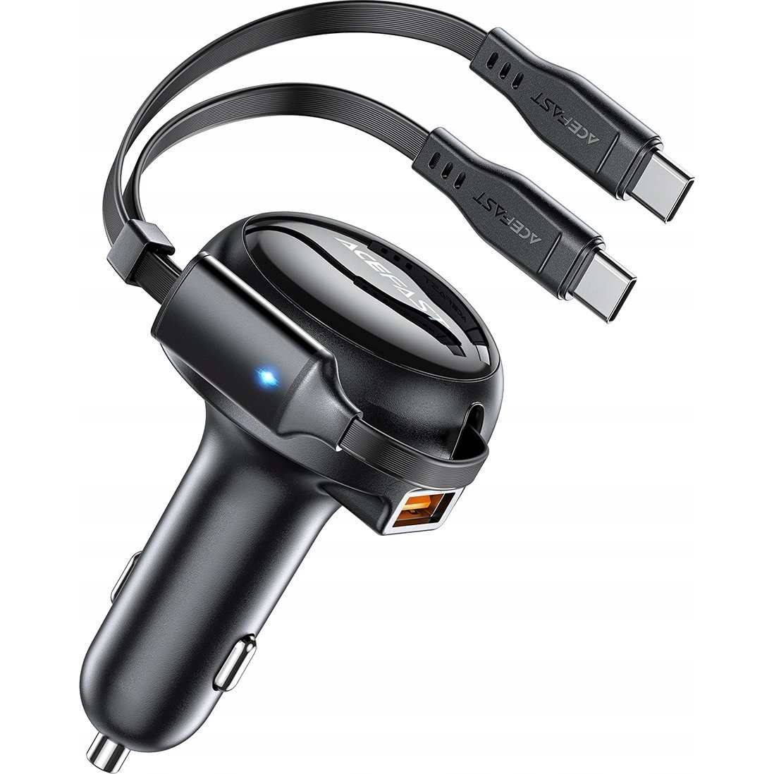 Car Charger Acefast B13, 53W, 2xUSB-C, with retractable cable (black) (6974316282921)