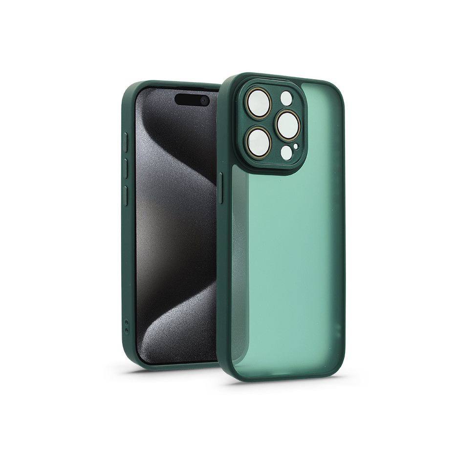 Apple iPhone 15 Pro hátlap kameravédő peremmel, lencsevédő üveggel - Variete - sötétzöld (HF239595)