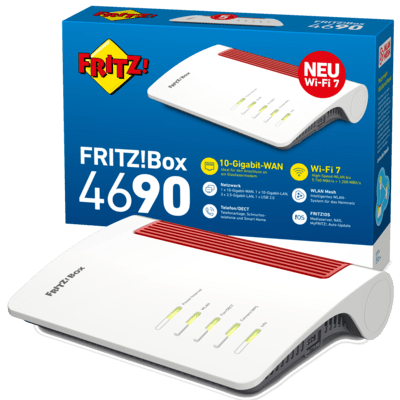FRITZ!Box 4690 vezetéknélküli router Kétsávos (2,4 GHz / 5 GHz) Vörös, Fehér (20003082)