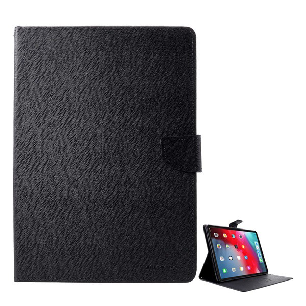 MERCURY Goospery Fancy tok álló, bőr hatású (FLIP, oldalra nyíló, asztali tartó funkció, textil minta) FEKETE [Apple IPAD Pro 11 (2018)]