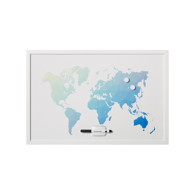 Victoria MM03450660 "Világtérkép" Üzenőtábla 60x40cm - Fehér felület fehér kerettel (MM03450660)