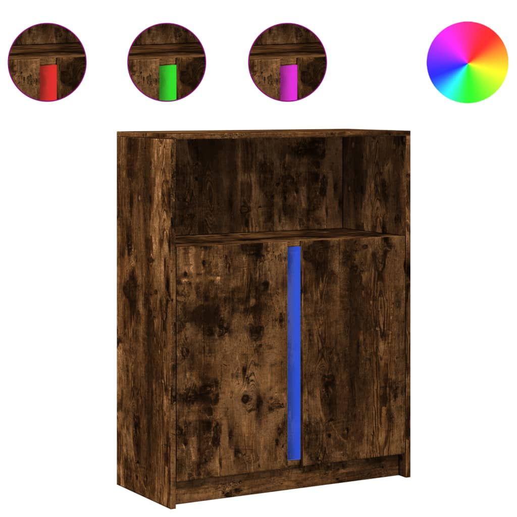 füstös tölgy szerelt fa tálalószekrény LED-del 77 x 34 x 100 cm (852149)