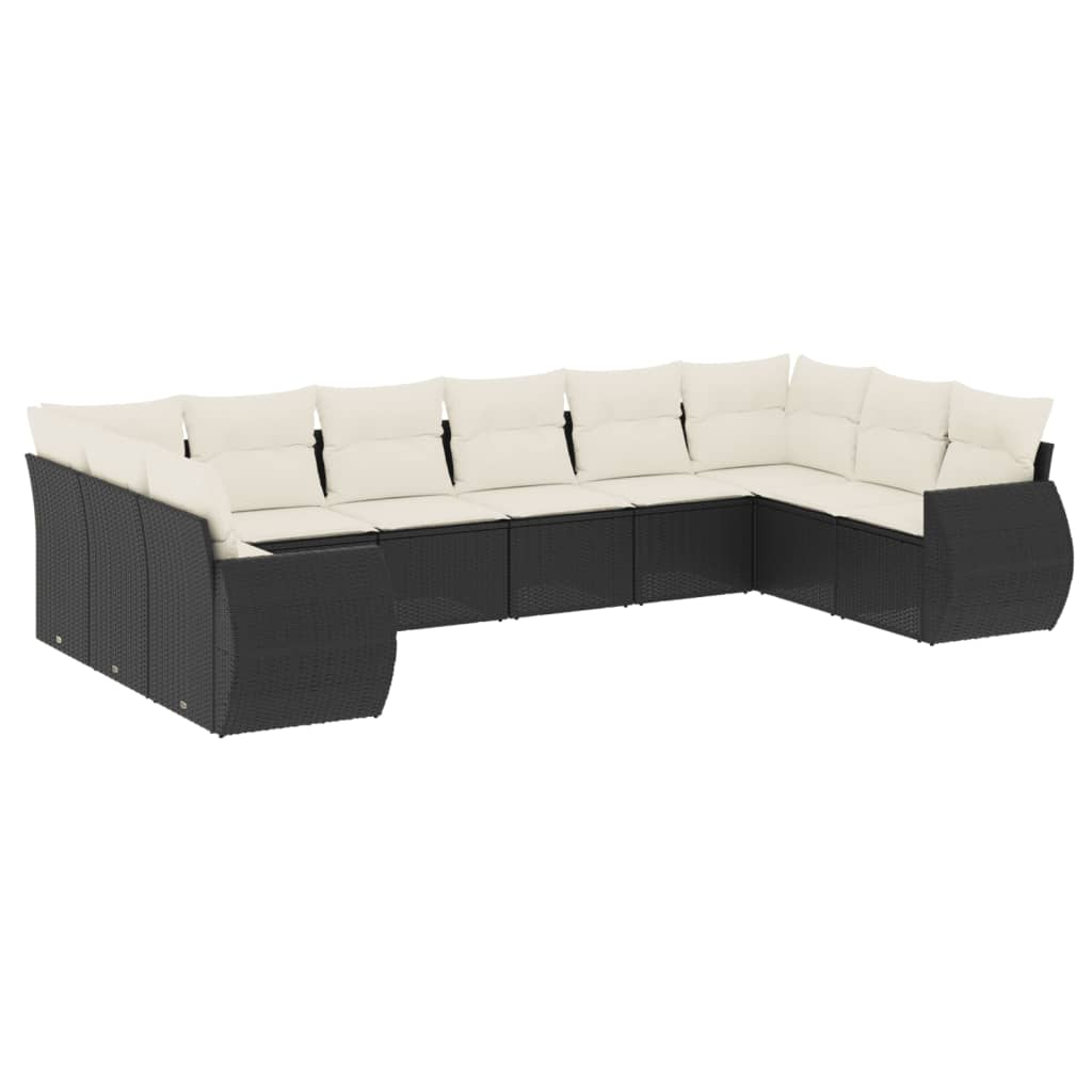 10 részes fekete polyrattan kerti ülőgarnitúra párnákkal (3221865)