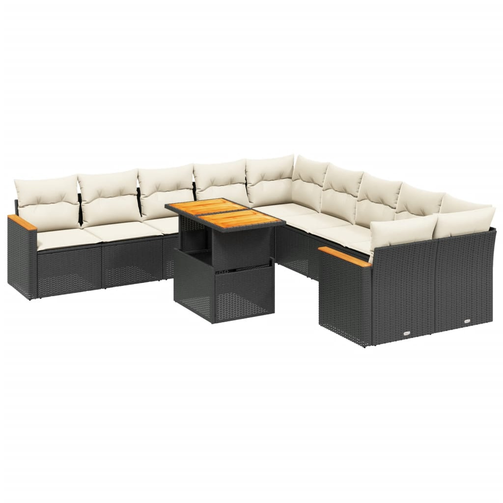 11 részes fekete polyrattan kerti ülőgarnitúra párnákkal (3273261)