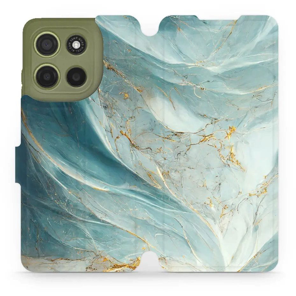 Mobiwear Motorola Moto G15 flip tok - zöldes márvány