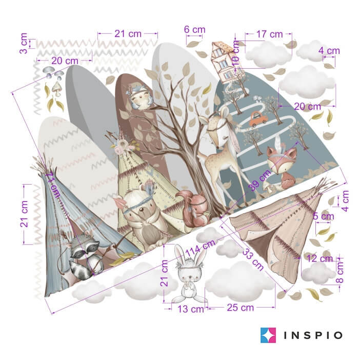 Falmatricák gyerekeknek - Dombok erdei állatkákkal (9421f)