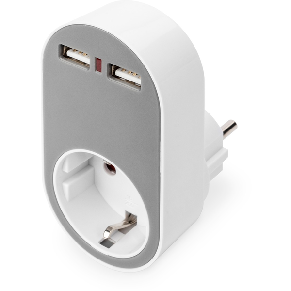 Steckdosenadapter 2xUSB-A 250V Digitus White/Gray