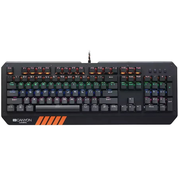 CANYON Wired multimedia gaming keyboard with lighting effect, 108pcs rainbow LED light & 21pcs RGB light. Numbers 104keys, RU+EN double injection layout, color black​