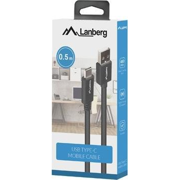 Lanberg USB - USB Type-C kábel, 0,5 m, fekete