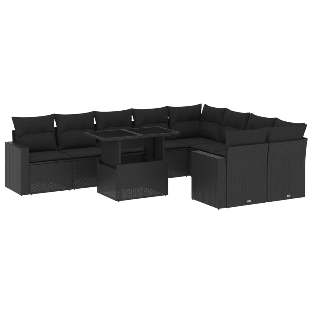 10 részes fekete polyrattan kerti ülőgarnitúra párnákkal (3267495)