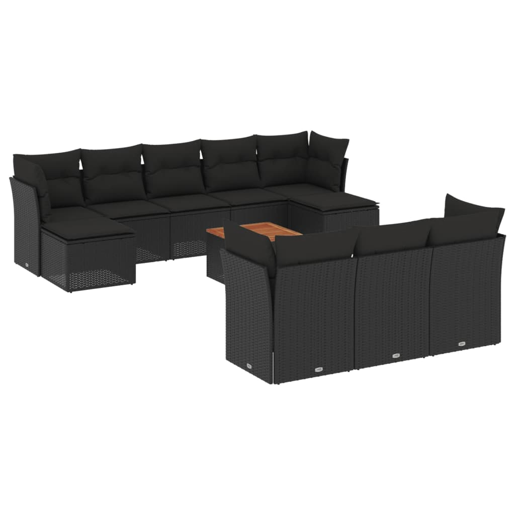 11 részes fekete polyrattan kerti ülőgarnitúra párnákkal (3256209)