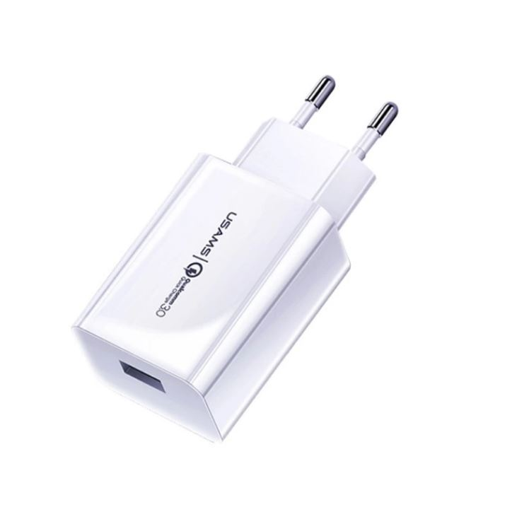 USAMS hálózati töltő USB-A aljzat (5V/3A, 18W, PD gyorstöltő 3.0) fehér (CC83TC01) (CC83TC01)