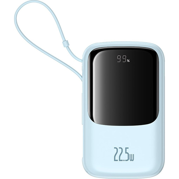 Baseus Qpow Pro+ Powerbank 1xUSB-A És 1xUSB-C Csatlakozással Beépített Type-C Kábellel 10000 mAh 22.5W 2.4A PD QC-Kék