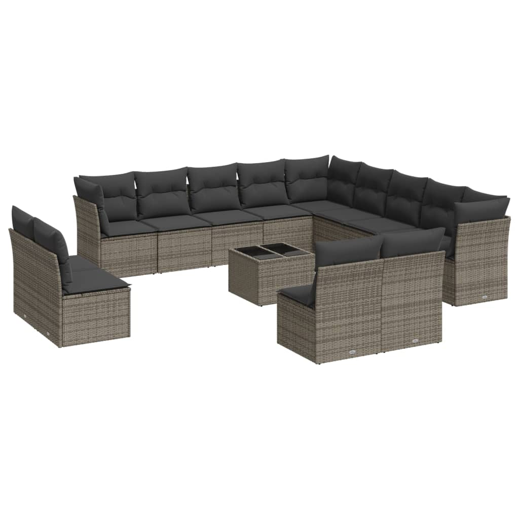 14 részes szürke polyrattan kerti ülőgarnitúra párnákkal (3250339)