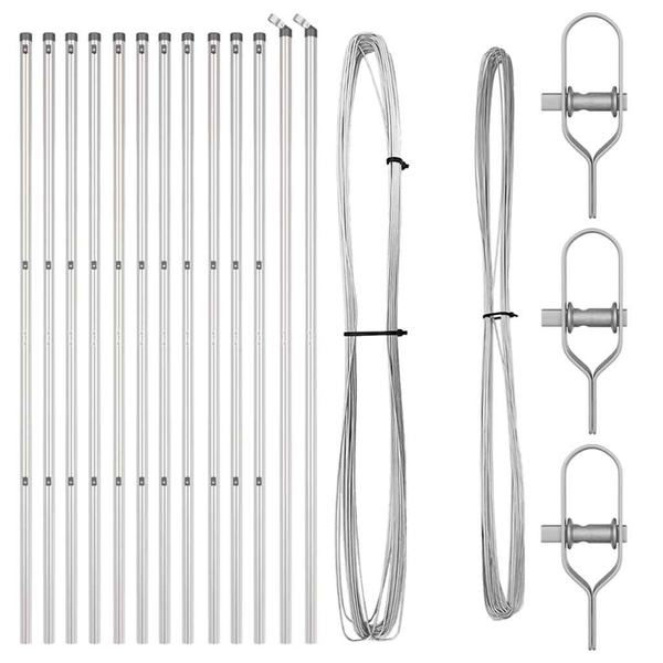 Kerítésoszlop Készlet 13 pcs Ezüst Ø32mm 210 cm Acél