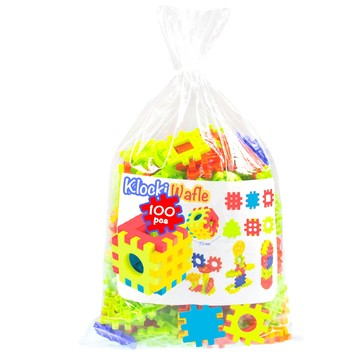 Mochtoys Gofri műanyag építőjáték zsákban - 100 db-os, nagy méretű építőelemek (12340) (12340)