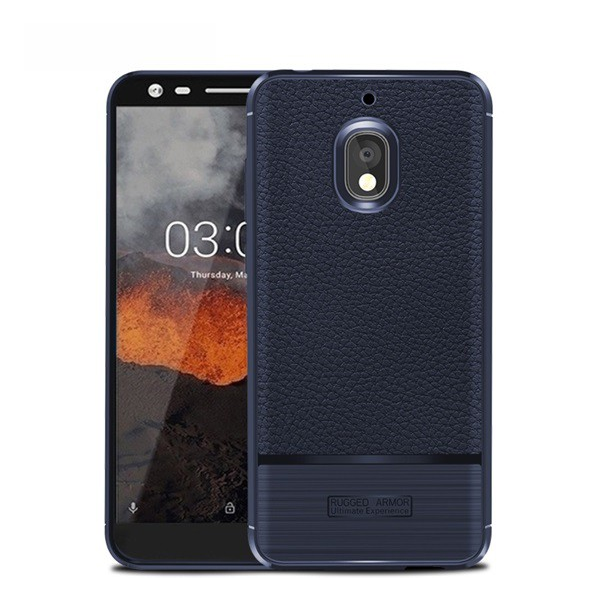 Szilikon telefonvédő (közepesen ütésálló, bőr hatású, szálcsiszolt) SÖTÉTKÉK [Nokia 2.1] (5996457795666)
