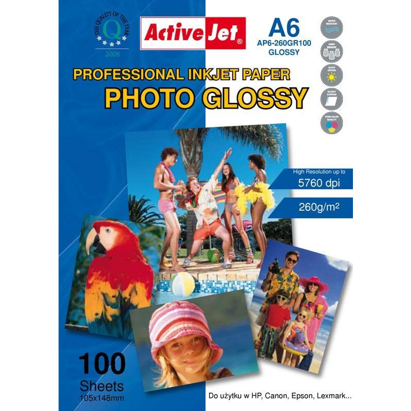 ActiveJet AP6-260GR100 A6 Fotópapír Fényes (100 db/csomag) (AP6-260GR100)