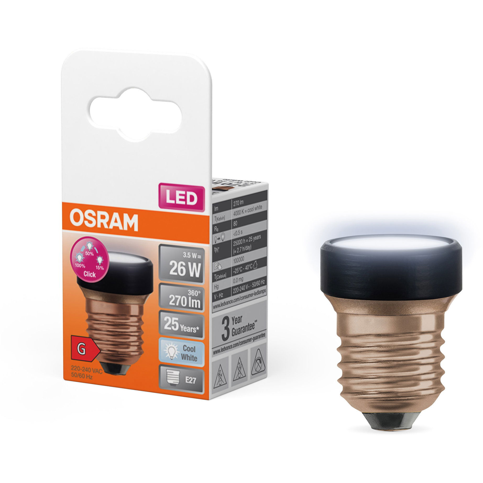 OSRAM Dimmelhető LED izzó, lapos, 3,5 W, E27, STAR, hideg fehér (4058075840058)