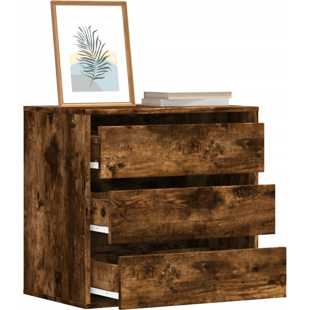 füstös tölgy színű szerelt fa fiókos sarokszekrény 60x41x58 cm (852847)