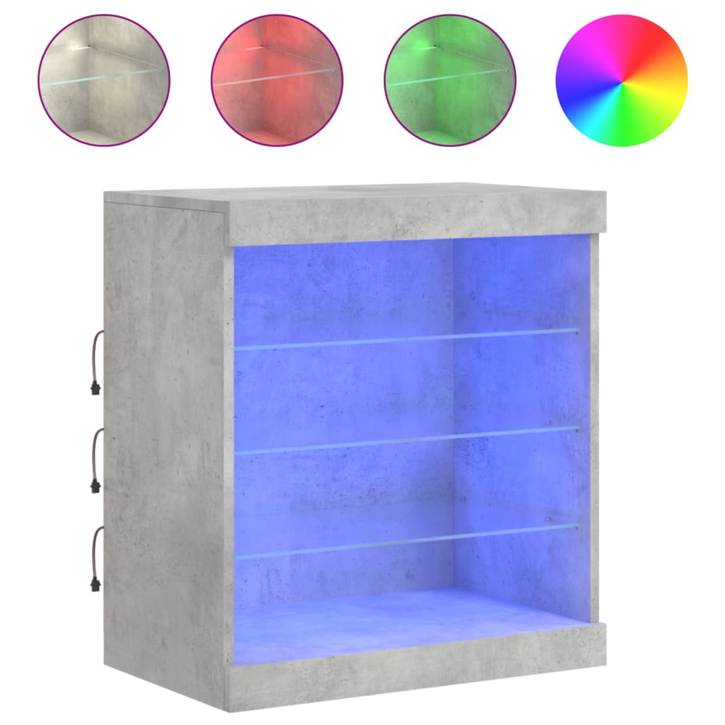 betonszürke tálalószekrény LED-világítással 60,5 x 37 x 67 cm (836696)