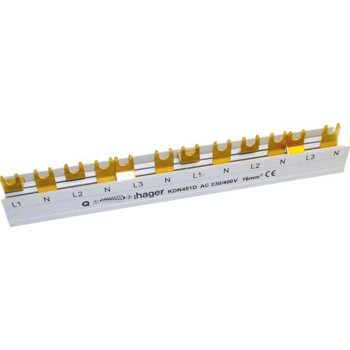 Hager Phasenschiene 3+N-polig KDN451D Gabelanschluss 16qmm 80A 12 Module