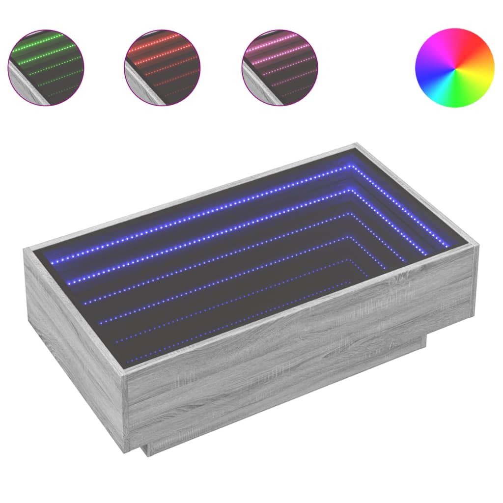 szürke sonoma szerelt fa dohányzóasztal LED-del 90 x 50 x 30 cm (847523)