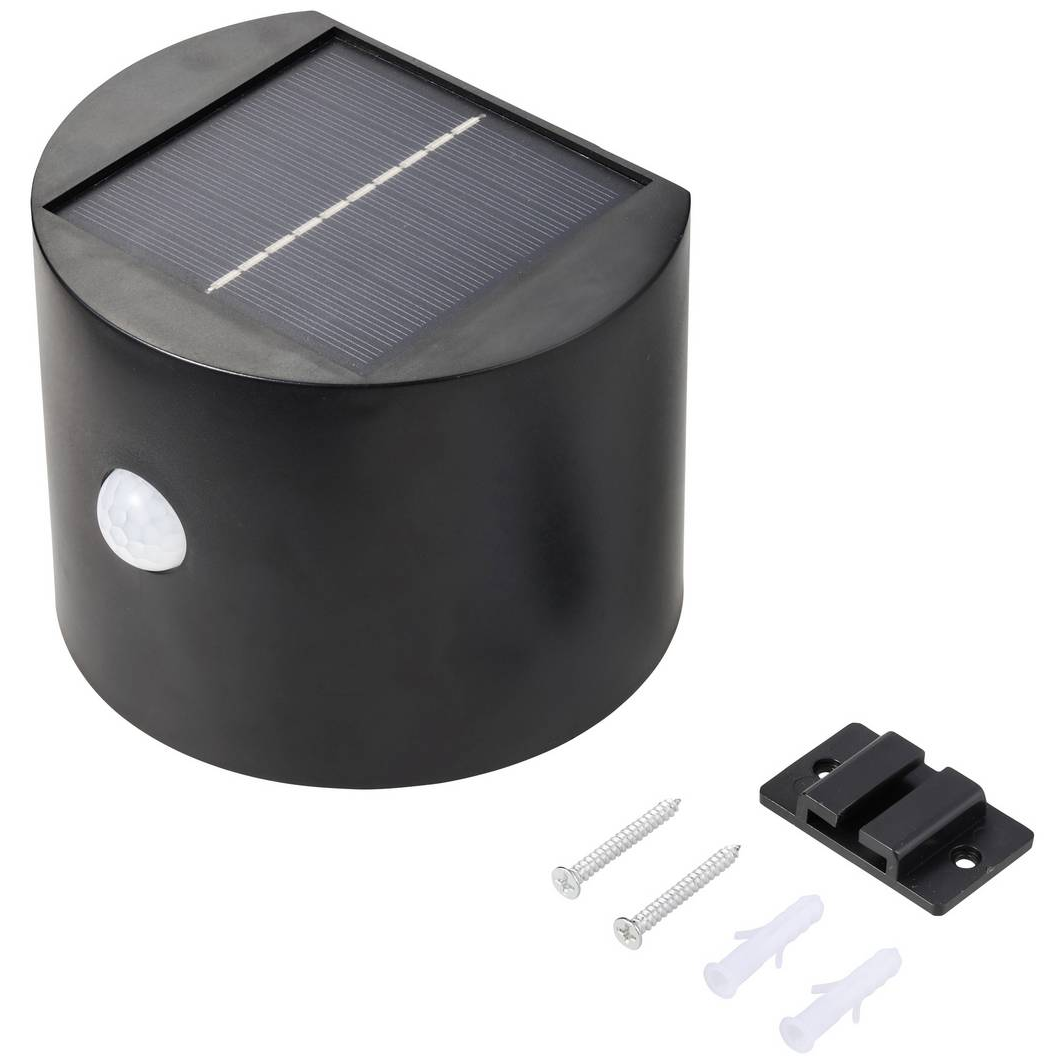 Sygonix Napelemes kültéri fali lámpa mozgásjelzővel LED Fekete (SY-5770788) (SY-5770788)