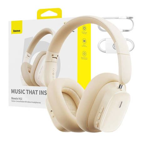 Bezdrôtové slúchadlá Baseus Bowie H1i ANC Na uši Bluetooth 5.3 Krémová (A00050402223-00)