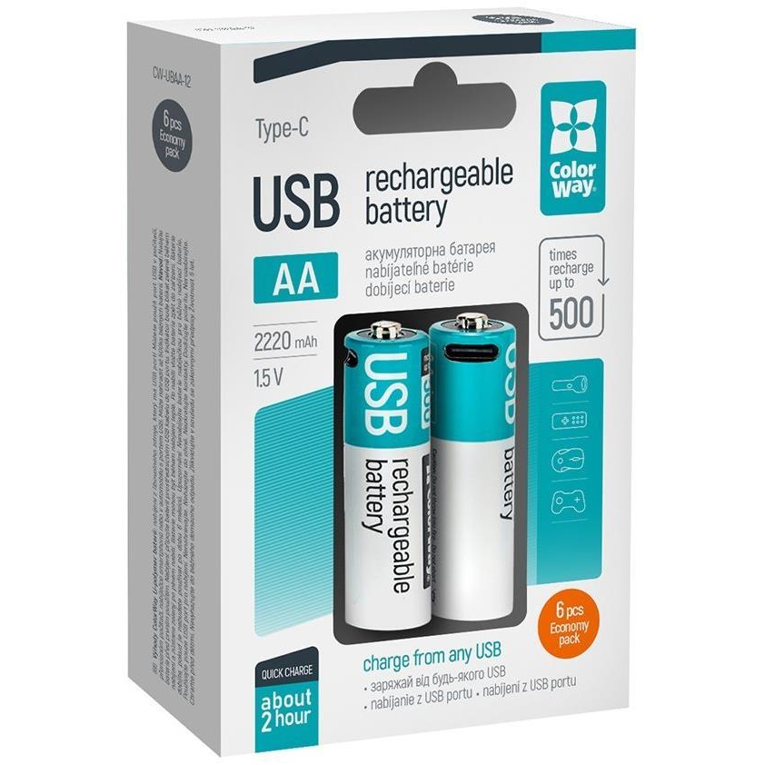 ColorWay AA 2200mAh USB-C - 6 db (CW-UBAA-12)