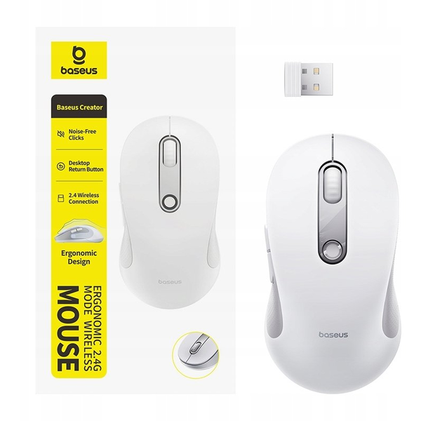 Baseus F02 ergonomikus vezeték nélküli egér USB 2.4GHz fehér