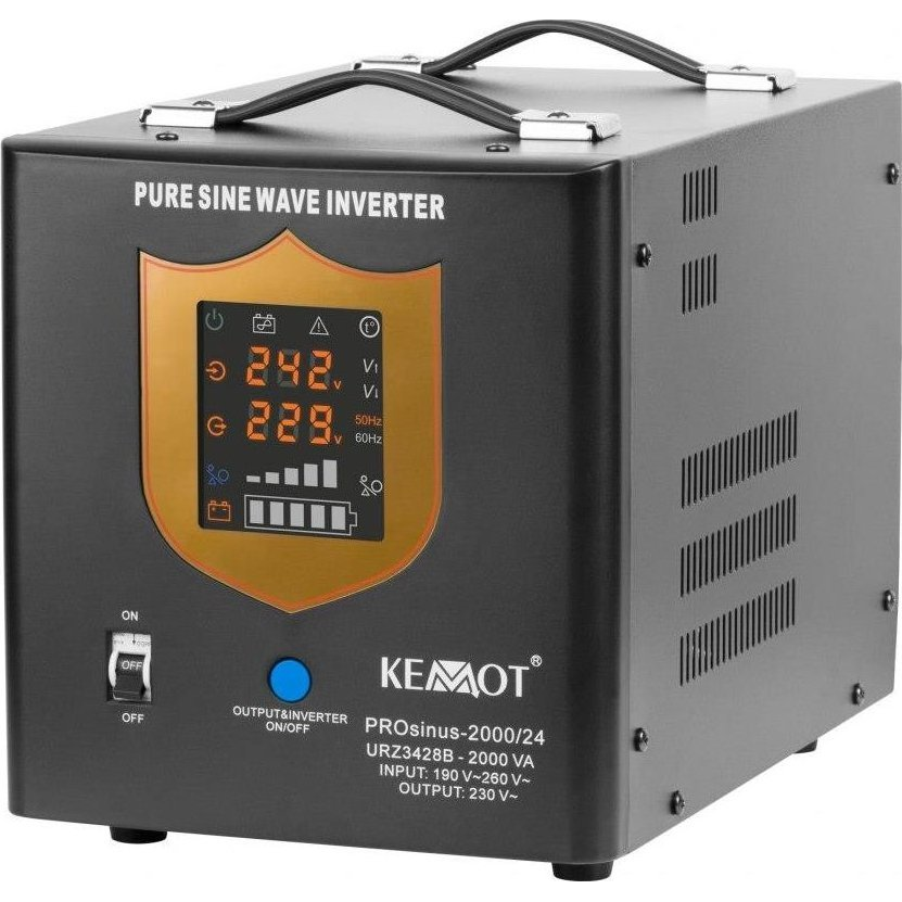 Kemot UPS Prosinus-2000/24 Tiszta Szinusz Hullámú Inverter 24V 230V 2000VA/1400W Töltési Funkcióval - Fekete (URZ3428B)