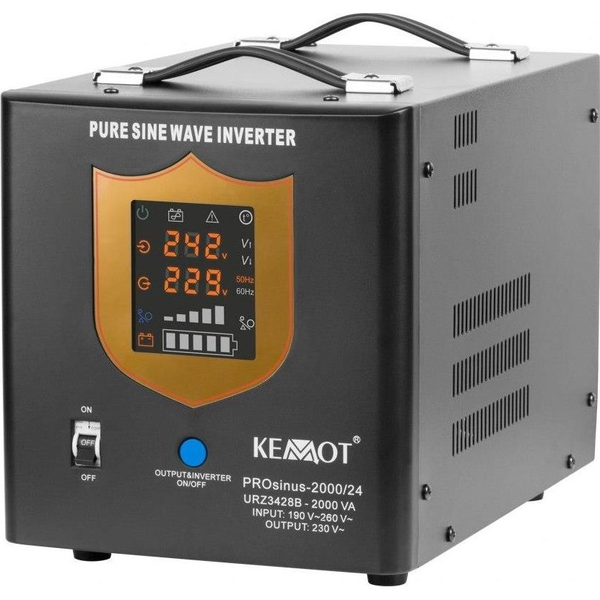 Kemot UPS Prosinus-2000/24 Tiszta Szinusz Hullámú Inverter 24V 230V 2000VA/1400W Töltési Funkcióval - Fekete