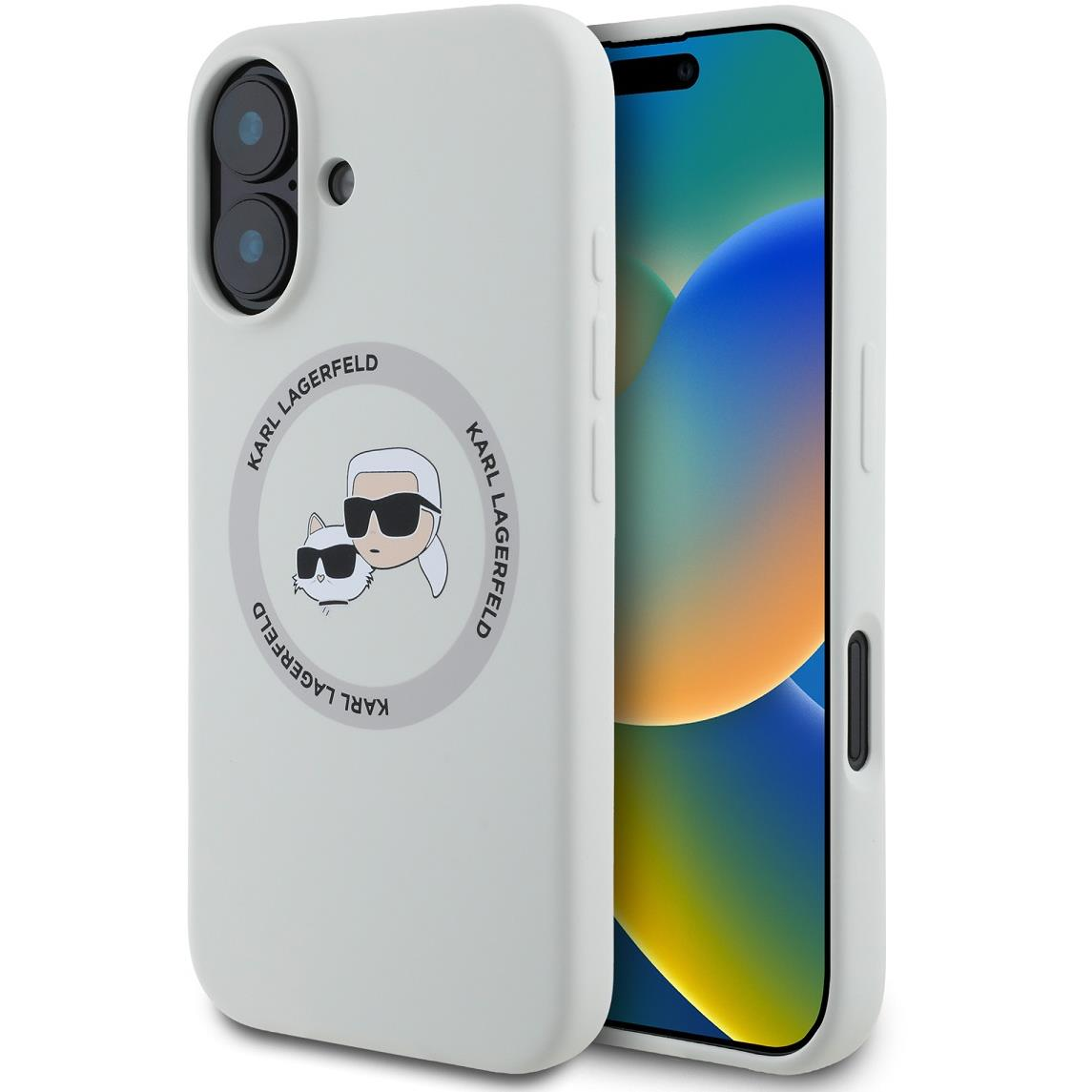 Karl Lagerfeld Liquid Silicone K&CH Heads MagSafe Zadní Kryt pro iPhone 16 Beige tok (KLHMP16SSKCHTCE)