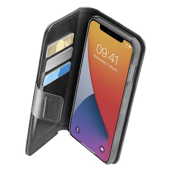 CELLULARLINE BOOK AGENDA tok álló, bőr hatású (FLIP, oldalra nyíló, asztali tartó funkció, RFID védelem) FEKETE [Apple iPhone 12 mini] (BOOKAGENDA2IPH12K)