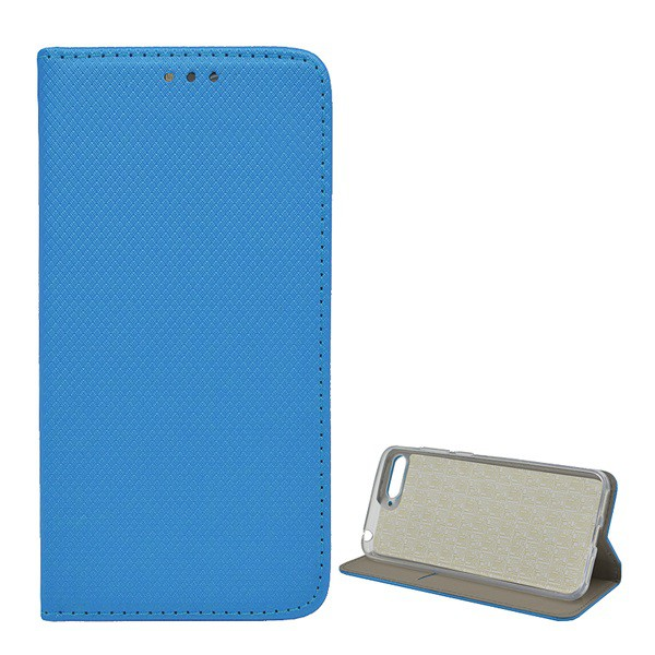 Tok álló, bőr hatású (FLIP, oldalra nyíló, asztali tartó funkció, rombusz minta) VILÁGOSKÉK [Huawei Y6 (2018)] (5996457798681)