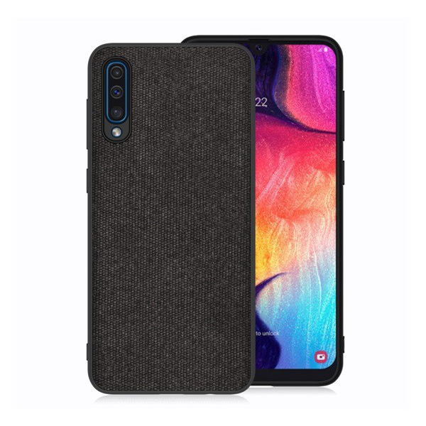 Szilikon telefonvédő (textil hátlap) FEKETE [Samsung Galaxy A50s (SM-A507F)] (5996457868520)