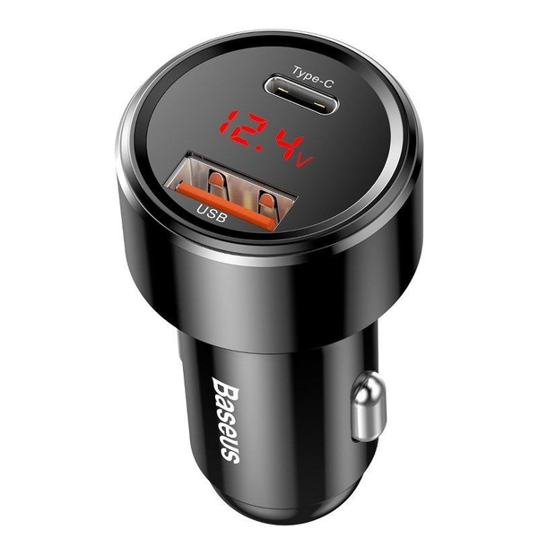 Incarcator auto Baseus Magic Series PPS USB, cu afisaj LED, Quick Charge 3.0 / USB Type C PD QC4+ 45W 6A, 2 X USB, Negru