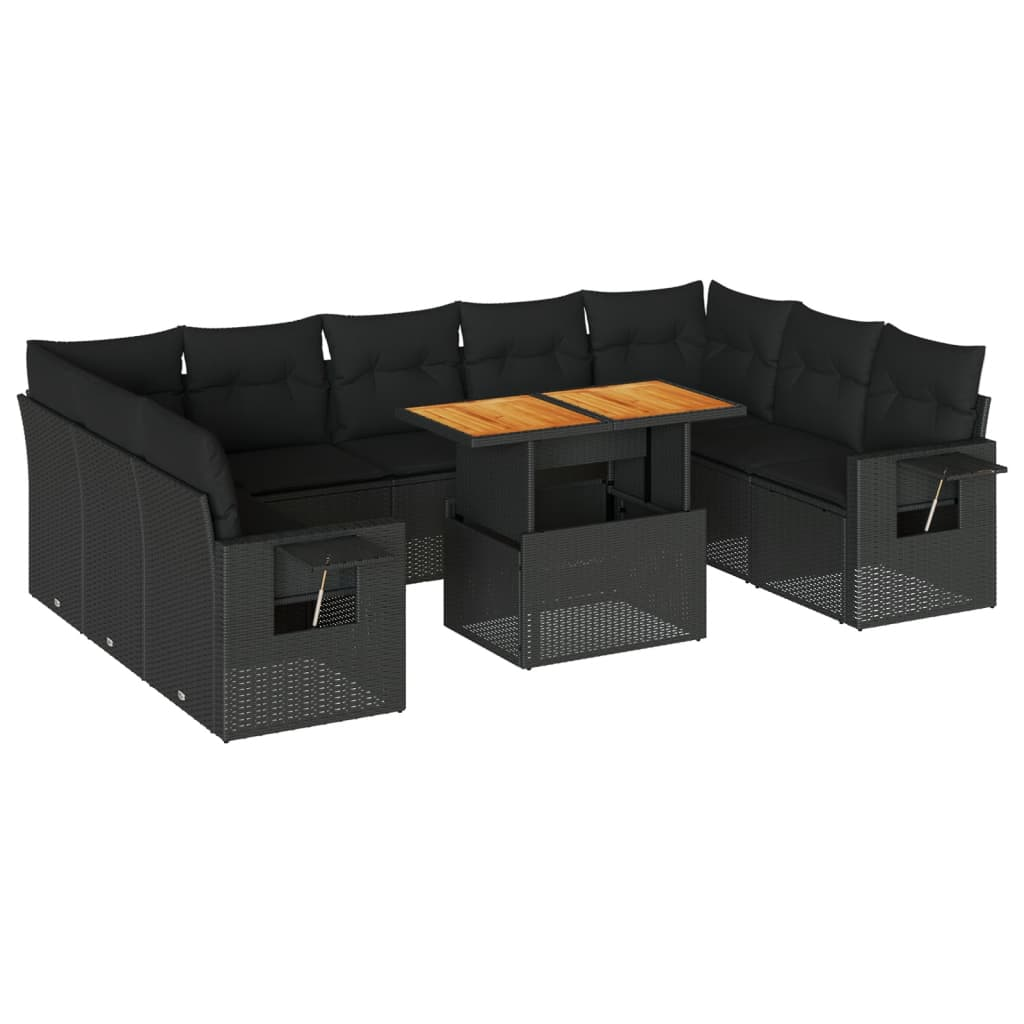 10 részes fekete polyrattan kerti ülőgarnitúra párnákkal (3327191)