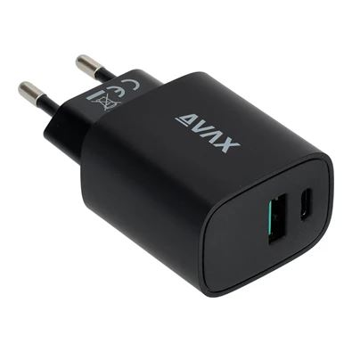 AVAX CH600B SPEEDY+ USB-A (QC) + USB-C (PD) hálózati töltő 20W fekete (CH600B)