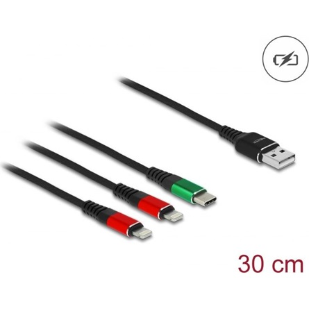 DELOCK USB Ladekabel 3 in 1 Typ-A zu 2 x Lightning 30 cm