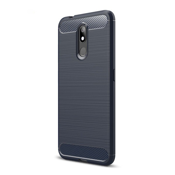 Szilikon telefonvédő (közepesen ütésálló, légpárnás sarok, szálcsiszolt, karbon minta) SÖTÉTKÉK [Nokia 3.2] (5996457886364)