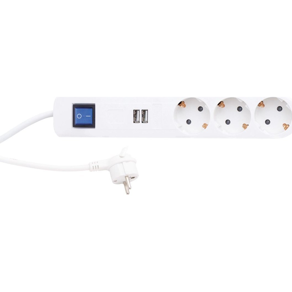 Разклонител за маса "ICE" 3 контакта, с ключ, USB порт