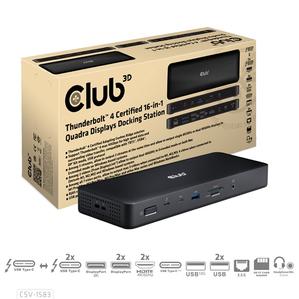 CLUB3D CSV-1583 laptop dock & poortreplicator Bedraad Thunderbolt 4 Zwart